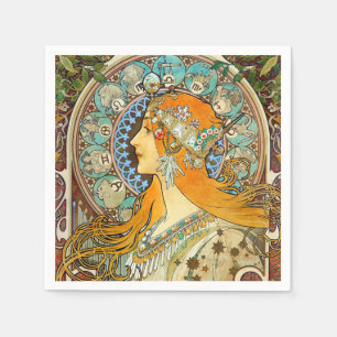 Serviette En Papier Alphonse Mucha Art Nouveau Zodiac