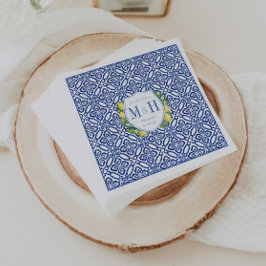 Serviette En Papier Amalfi Lemons Carrelage bleu Mariage