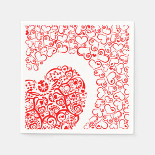 Serviette En Papier Amant du coeur rouge floral