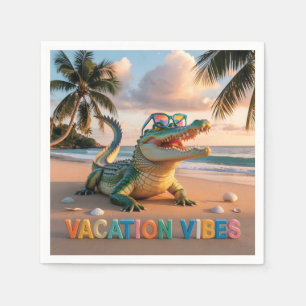 Serviette En Papier "Ambiance de vacances" Crocodile cool sur la plage