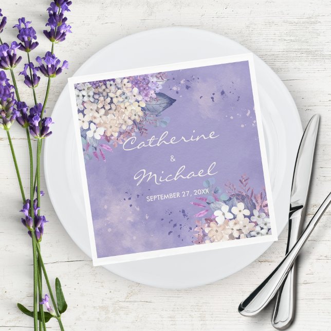 Serviette En Papier Ambiance romantique Lavande Aquarelle Florale Prin (Créateur téléchargé)