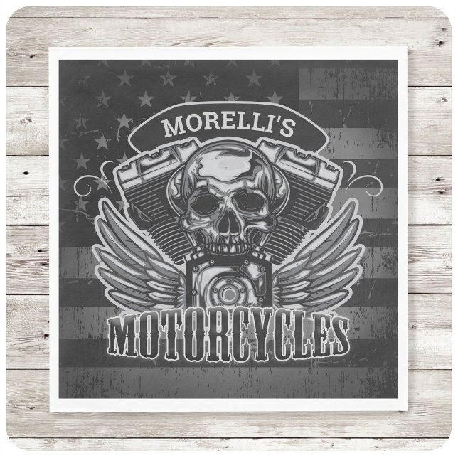 Serviette En Papier American Biker AJOUTER LE NOM Skull V-Twin Motos (Créateur téléchargé)