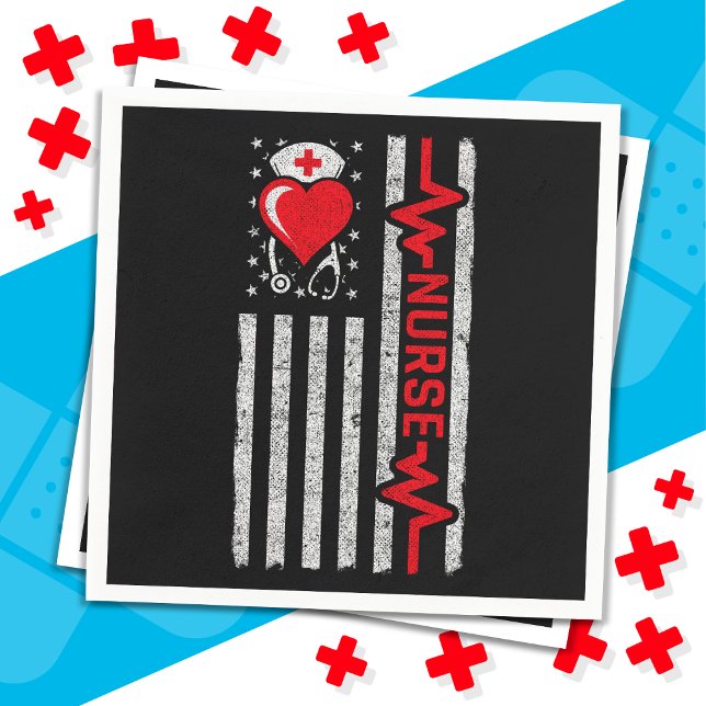 Serviette En Papier American Flag Hero Heart Life Infirmière appréciat (Créateur téléchargé)