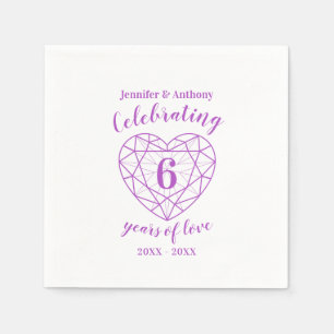 Serviette En Papier Amethyst anniversaire 6 ans blanc violet personnal