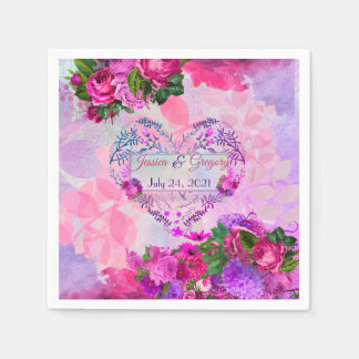 Serviette En Papier Amethyst framboise Mariage floral Napkin