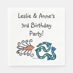 Serviette En Papier Amis illustrés colorés de poissons