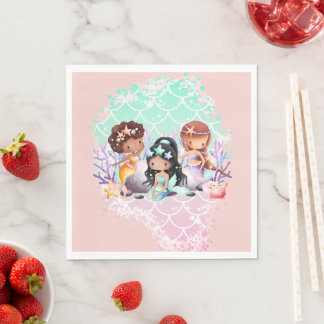Serviette En Papier Amis sirènes rose sarcelle sous l'océan