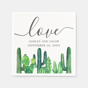 Serviette En Papier Amour. Cactus vert aquarelle. Mariage botanique
