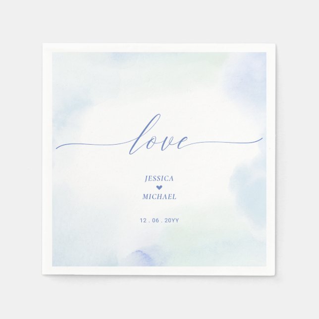 Serviette En Papier Amour | Coeur bleu et Mariage d'aquarelle Napkin (Devant)