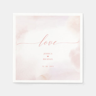 Serviette En Papier Amour   Coeur rose et Mariage d'aquarelle Napkin