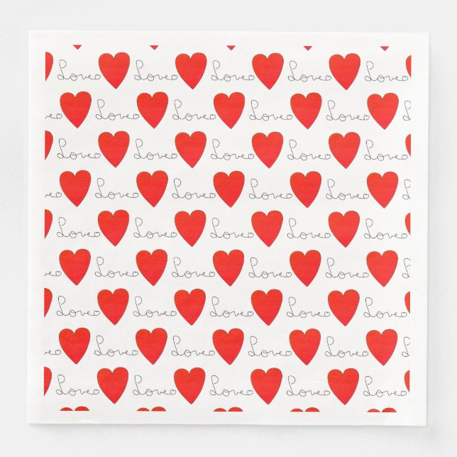 Serviette En Papier Amour Coeurs rouges (Devant)