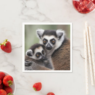Serviette En Papier **"Amour de la mère : Mummy and Baby Lemur Cuddlin