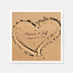 Serviette En Papier Amour de plage personnalisé Coeur Mariage