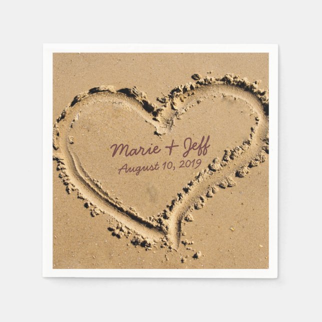 Serviette En Papier Amour de plage personnalisé Coeur Mariage (Devant)