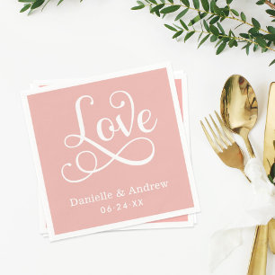 Serviette En Papier Amour Elegant rose Calligraphie Mariage Monogramme