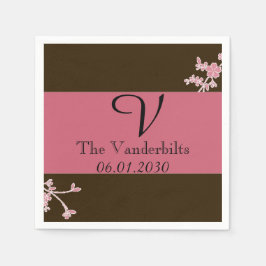 Serviette En Papier Amour en Fleur Cerise Fleur Mariage Monogramme