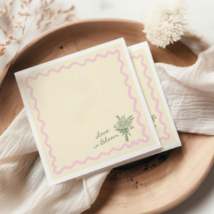 Serviette En Papier Amour en Fleurs Rose Sauge Fête de Mariage