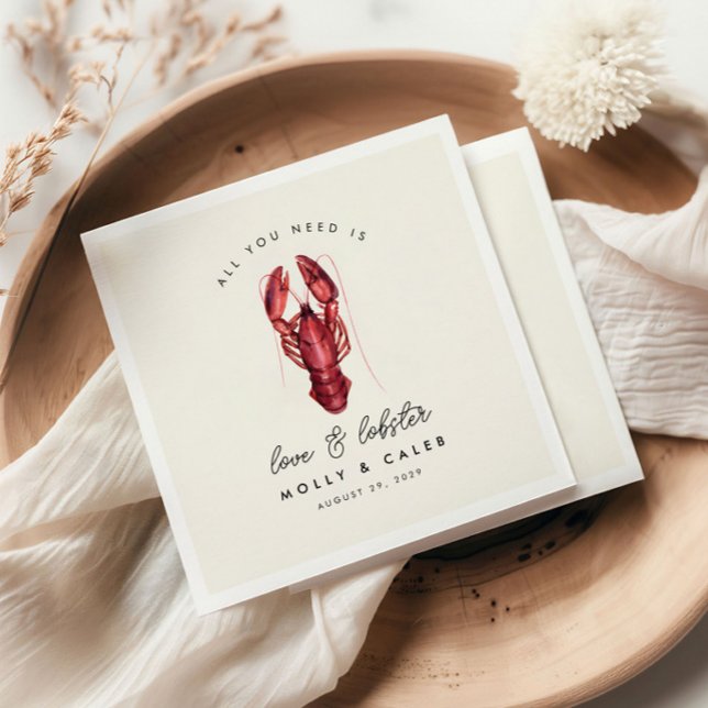 Serviette En Papier Amour et homard Fruits de mer Dîner de répétition  (Créateur téléchargé)