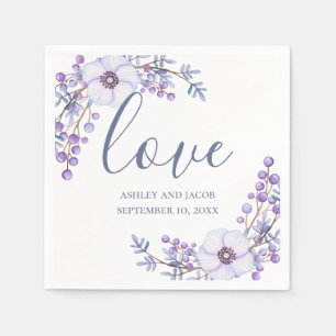 Serviette En Papier Amour. Fleurs violettes. Mariage de script floral 