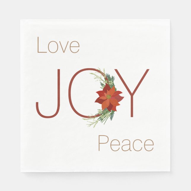 Serviette En Papier Amour Joie paix Noël poinsettia (Devant)