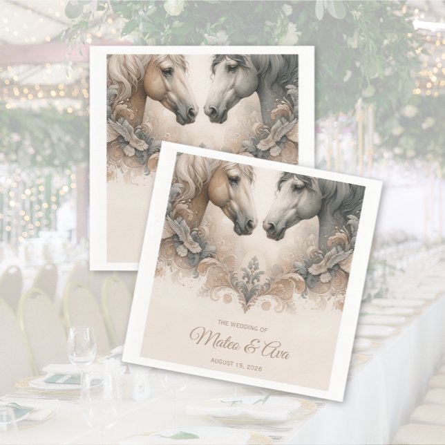 Serviette En Papier Amour Pour Chevaux Mariage Spécial (Love For Horses Special Wedding Napkins)