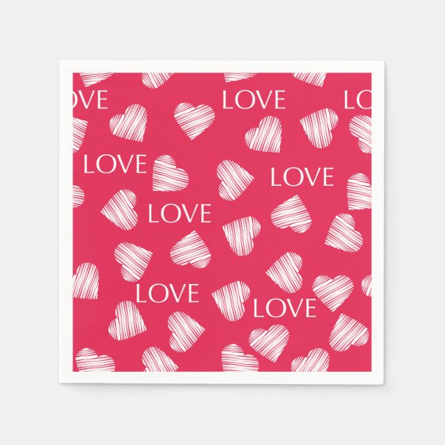 Serviette En Papier AMOUR sans couture Valentines Jour rose rouge blan (Devant)