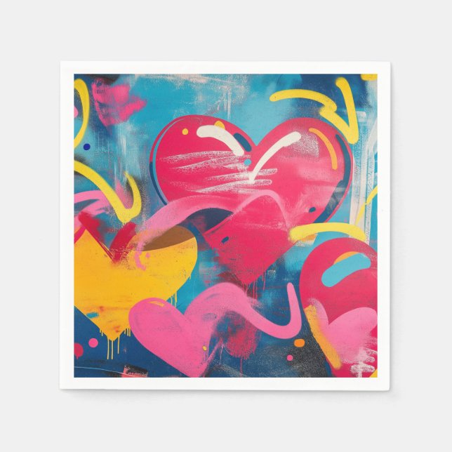 Serviette En Papier Amour urbain : Coeurs de graffitis (Devant)