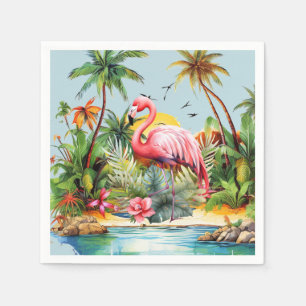 Serviette En Papier Amoureux des flamants roses de plage mignons