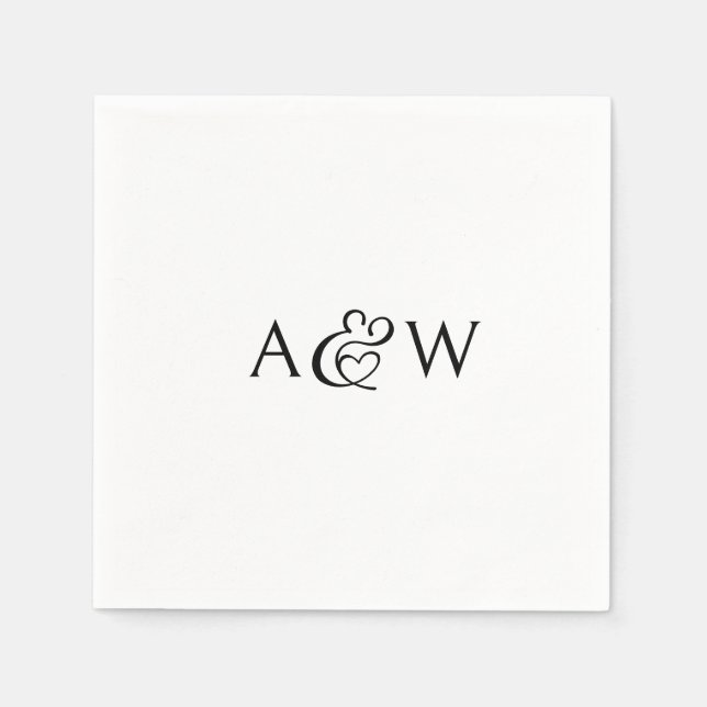 Serviette En Papier Ampersand Monogramme Mariage noir et blanc (Devant)