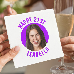 Serviette En Papier Amusant visage personnalisé photo joyeux 21e anniv