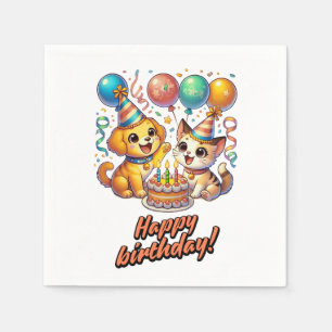 Serviette En Papier Amusants & mignonette Anniversaire Puppy & Kitten