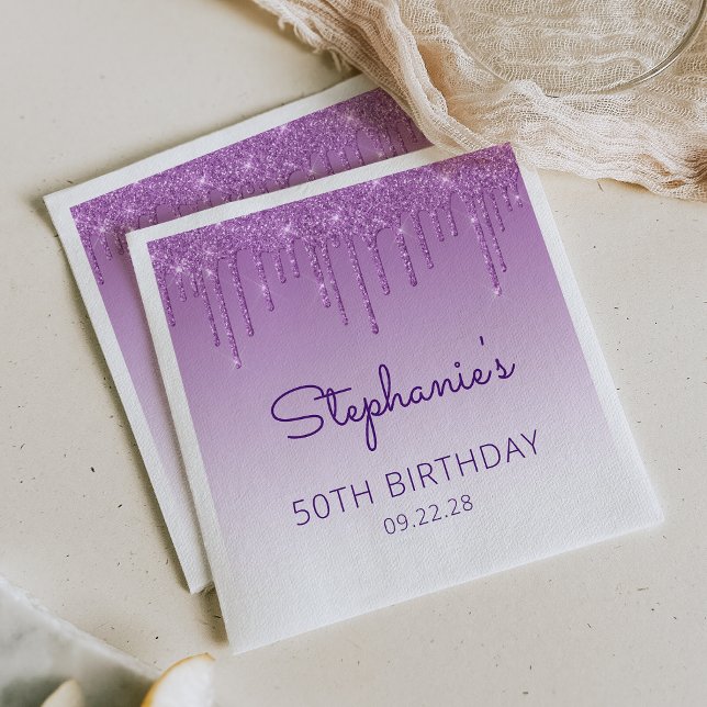 Serviette En Papier Amusants Purple Parties scintillant Drip 50e fête  (Créateur téléchargé)