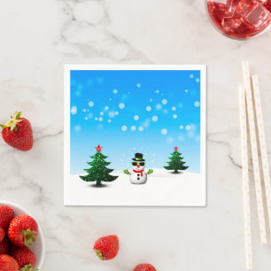 Serviette En Papier Amusement cool Snowman Sparkly Noël Arbres bleus