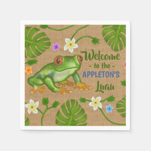 Serviette En Papier Amusement hawaïen de plage de grenouille tropical