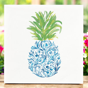 Serviette En Papier Ananas Chinoiserie Bleu Blanc Preppy