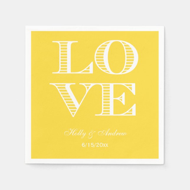 Serviette En Papier Ananas Jaune AMOUR Blanc serviettes (Devant)