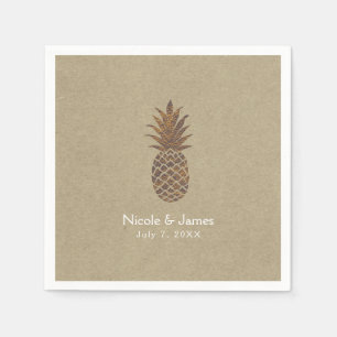 Serviette En Papier Ananas Kraft Naturel Tropical Bronze Doré