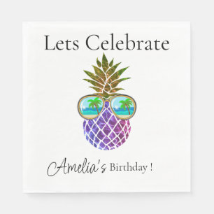 Serviette En Papier Ananas rose tropicale