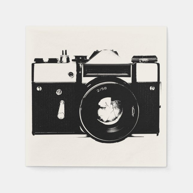 Serviette En Papier Ancien appareil photo reflex monochrome rétro (Devant)