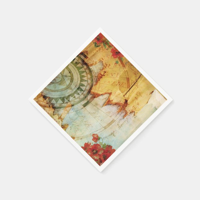 Serviette En Papier Ancien Monde Carte & Poppies Papier personnalisé s (Coin)