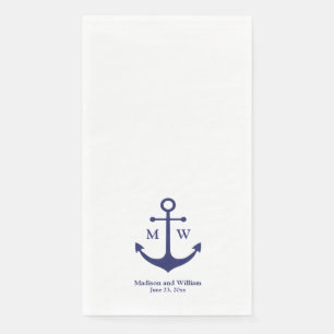 Serviette En Papier Ancrage nautique bleu marine blanche monogramme Ma