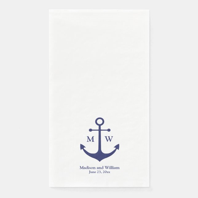 Serviette En Papier Ancrage nautique bleu marine blanche monogramme Ma (Devant)