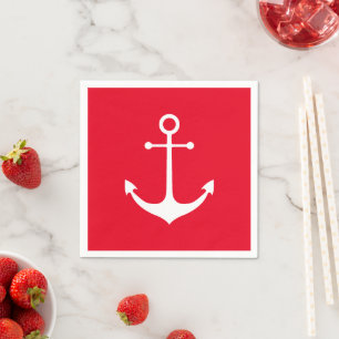 Serviette En Papier Ancrage nautique rouge blanc simple côtier moderne