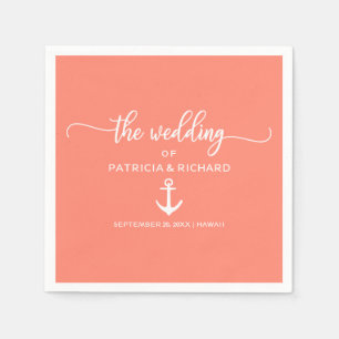 Serviette En Papier Ancre Beach Mariage Corail et Blanc