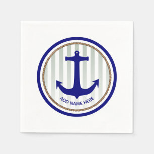Serviette En Papier Ancre bleue marine avec nom de bateau