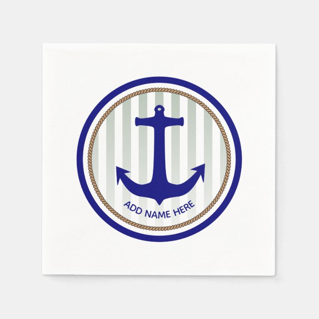 Serviette En Papier Ancre bleue marine avec nom de bateau (Devant)
