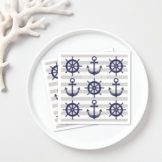 Serviette En Papier Ancre Bleue Marine Bateau Roue Papier Nautique ray (Créateur téléchargé)