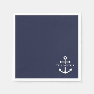 Serviette En Papier Ancre bleue marine Nom de famille personnalisé