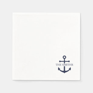 Serviette En Papier Ancre bleue marine Nom de famille personnalisé