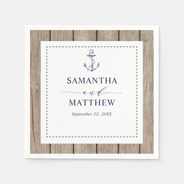 Serviette En Papier Ancre Bois rustique Mariage de marine nautique (Devant)